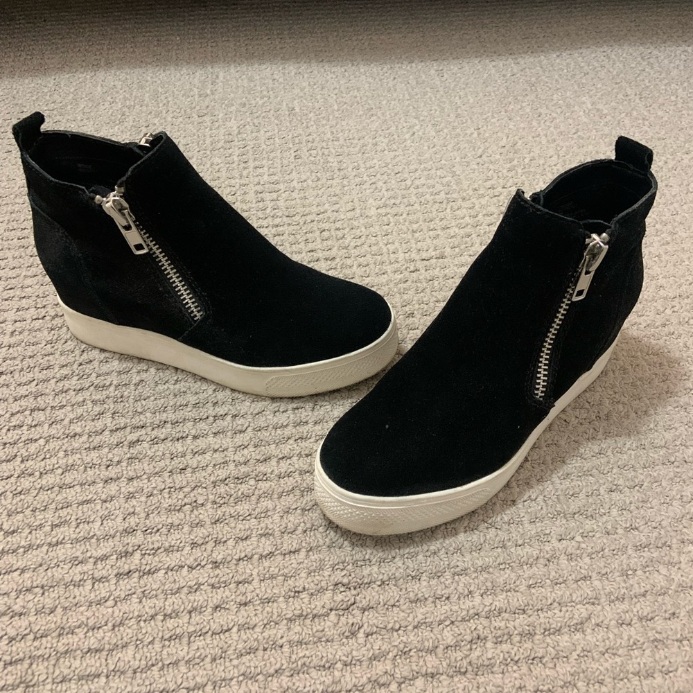 Black high top shoes with built in wedged heel